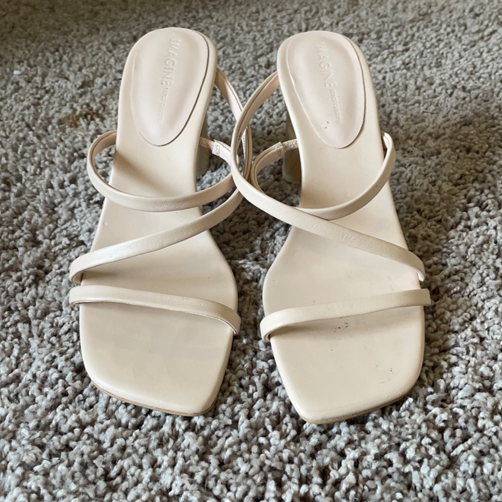 Vince camuto nude strappy mule heels